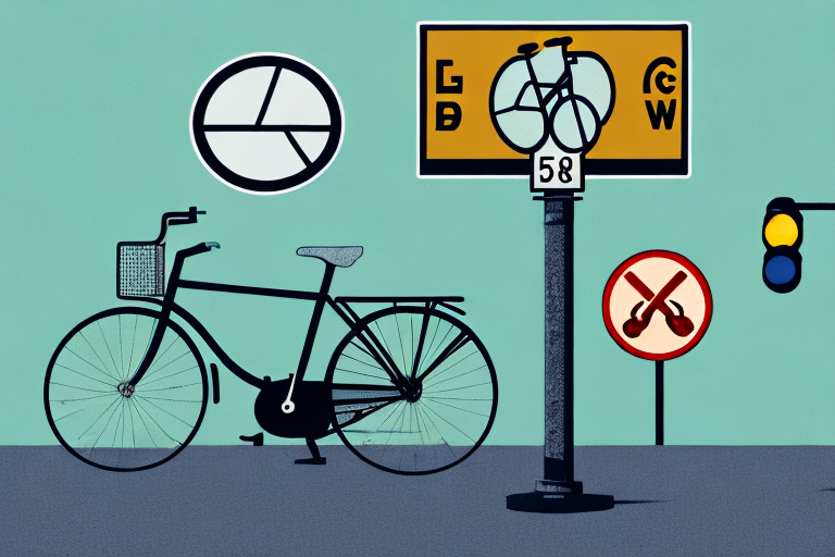 A bicycle leaning against a traffic sign indicating a probationary period