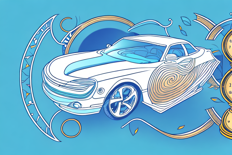 A car with a stylized hourglass next to it