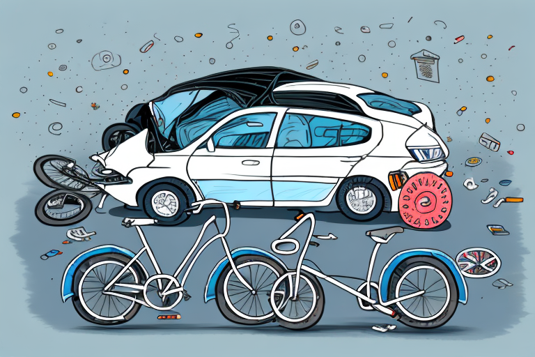 A bicycle and a car involved in an accident on a city street