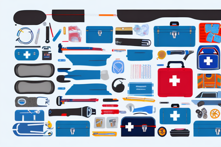 An open car trunk filled with essential items such as a first aid kit