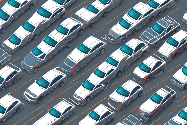 Several different types of company cars parked in a row