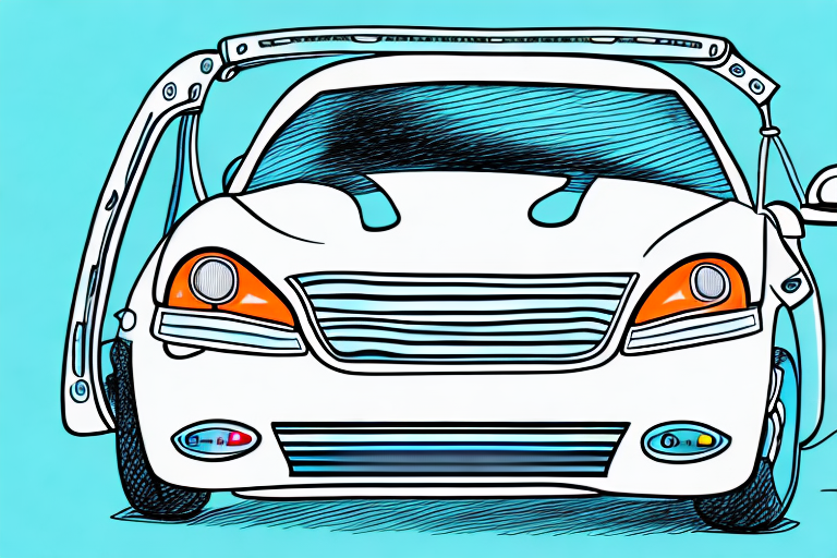 A car with two tags hanging from the rearview mirror