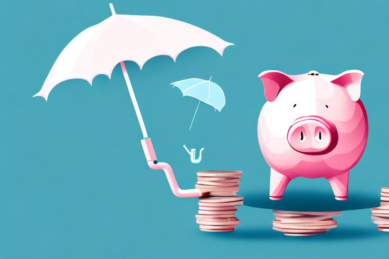 A piggy bank shielded under an umbrella