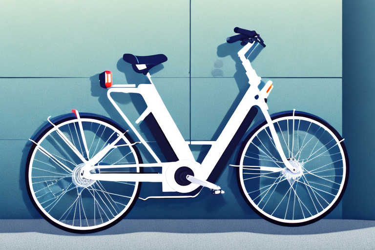 An e-bike securely locked to a sturdy bike rack in an urban setting