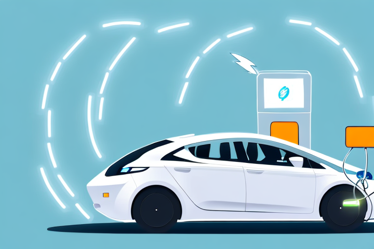 An electric car being charged at a charging station