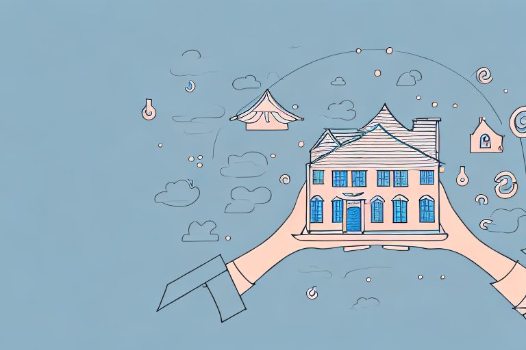 A protective umbrella covering a stylized depiction of a house