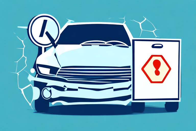 A crashed car with an insurance policy paper and a direction sign indicating a shift or change