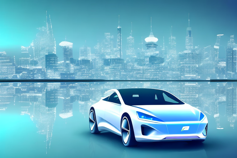 An electric car reflecting in a mirror