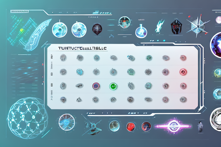 A futuristic table chart filled with various recognizable symbols and icons representing different science fiction genres and sub-genres