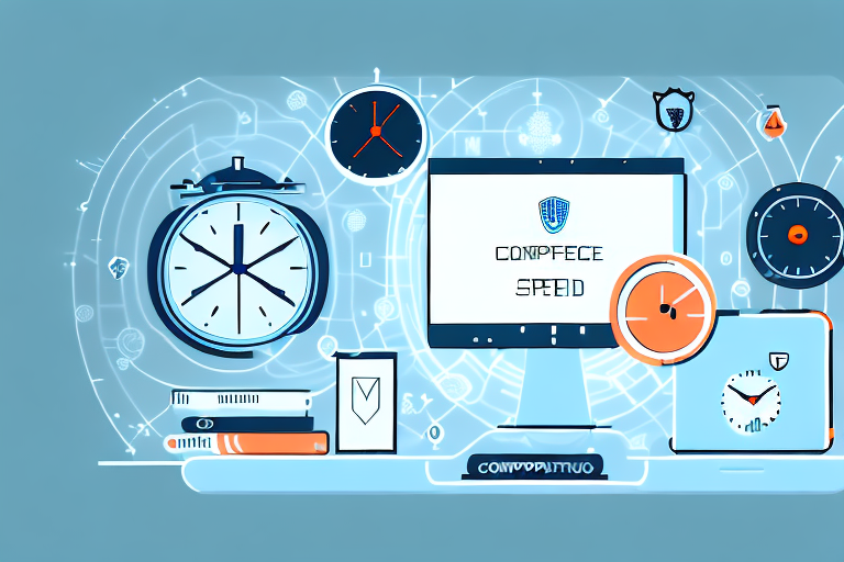 A computer with a protective shield symbol on the screen