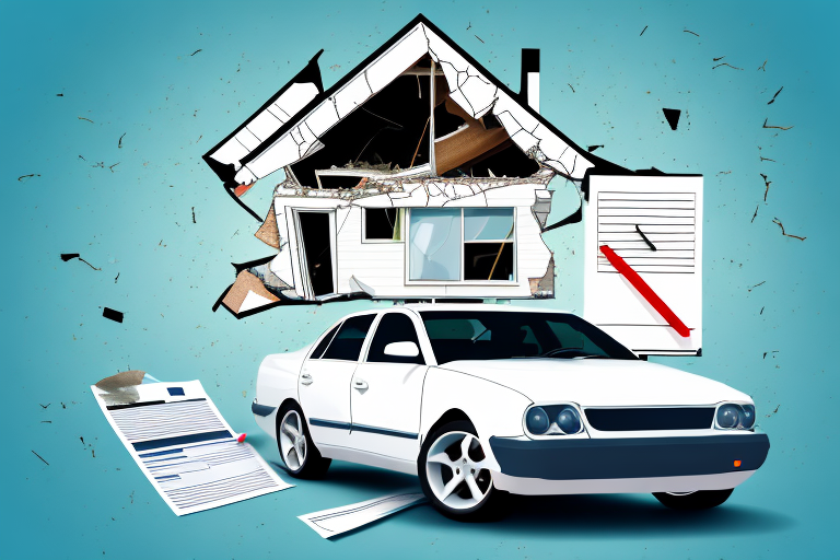 A damaged car and a house