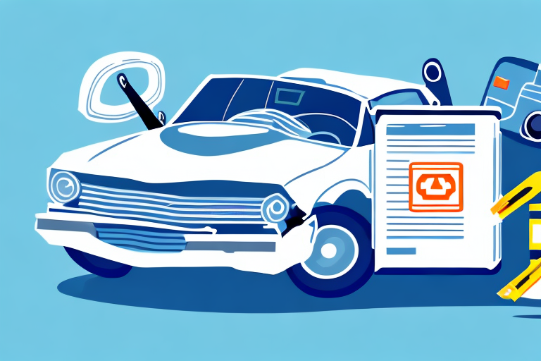 A crashed car with an insurance policy document and a telephone