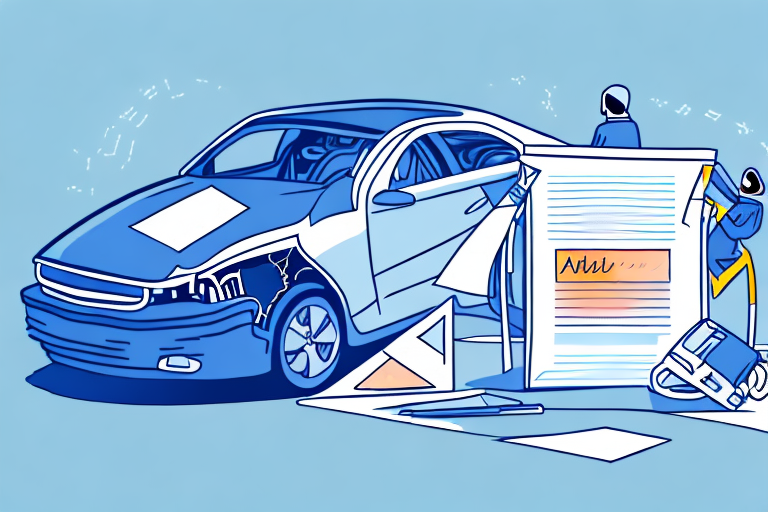 A rear-end car collision with a visible insurance policy document in the foreground
