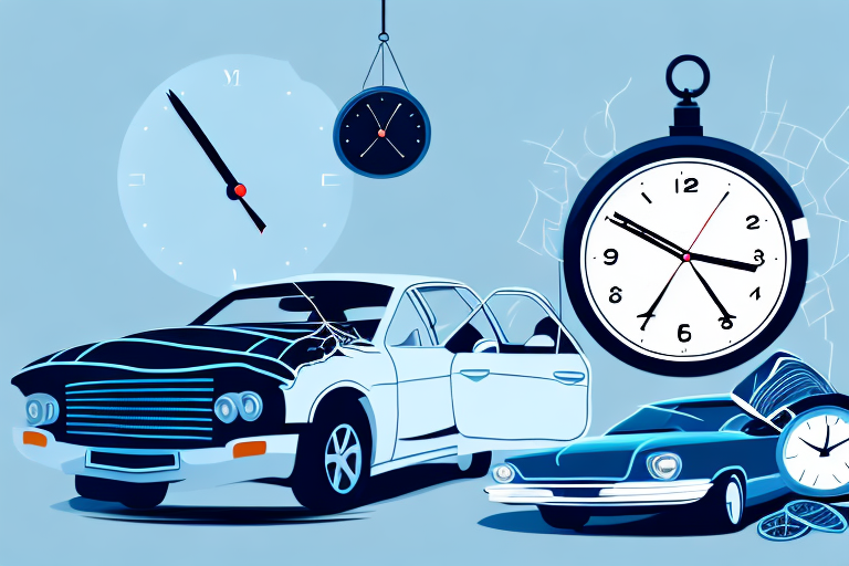 A car accident scene with a visible clock showing the passing time