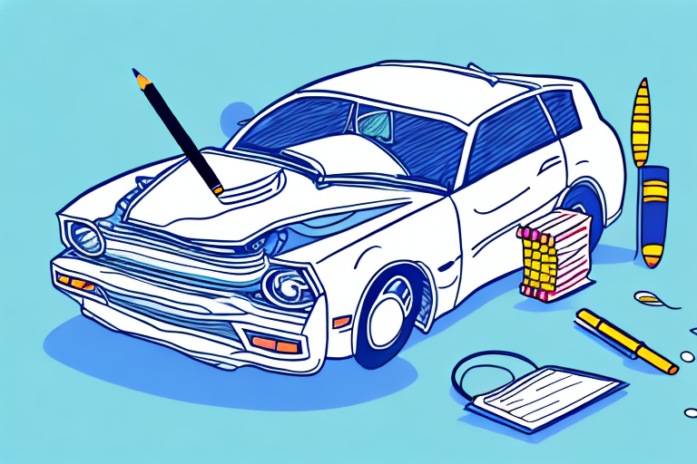 A car involved in a minor accident with insurance documents and a pen nearby