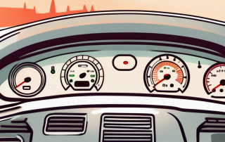 A car dashboard with various control lights such as engine light