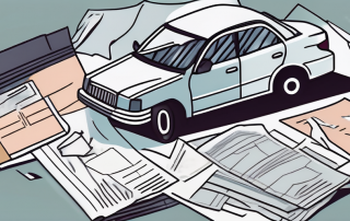 A crashed car with important documents such as insurance papers