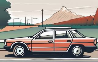 A car with an expired inspection sticker on the windshield