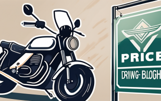 A motorcycle with a price tag hanging off it