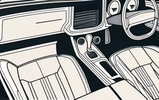 A half-split image with an automatic gear stick on one side and a manual gear stick on the other