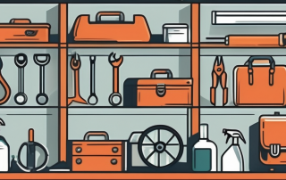 A well-equipped workshop with various tools and safety equipment