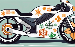 A motorcycle with a seasonal license plate