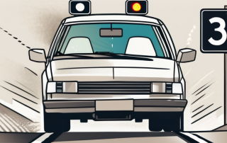 A speeding car caught in a speed camera's flash