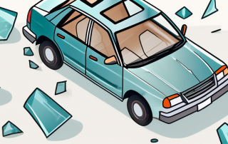 A broken car window with a few scattered glass pieces on the ground