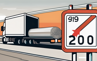 A semi-truck on a german highway with traffic signs indicating speed limits and other regulations