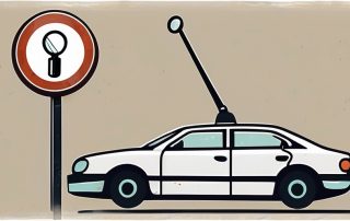 A german traffic sign with a magnifying glass hovering over it