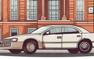 A new car and an old car with insurance tags hanging from the rear view mirror