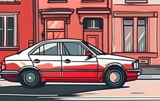 A private car with a red license plate parked on a german street