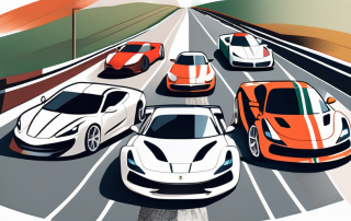 A dynamic race scene featuring a variety of sleek italian sports cars