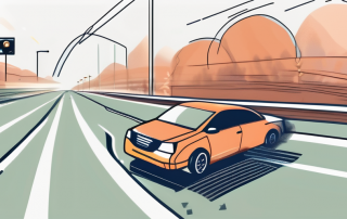 A car speeding through a zone marked '30' with a flashing speed camera capturing the event
