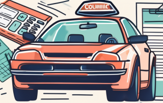 A car with a price tag hanging off the rearview mirror