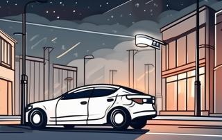 A car parked under a streetlight at night