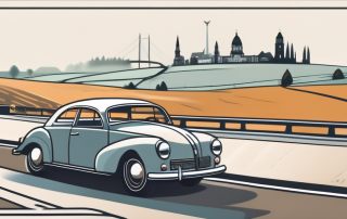 A german landscape featuring a road with a car