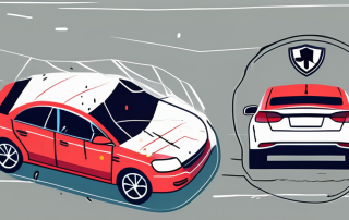 A damaged car with visible signs of vandalism