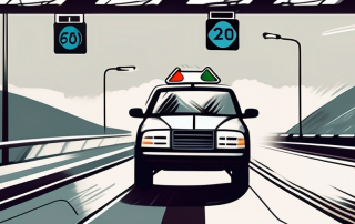 A car being flashed by a speed camera on a highway