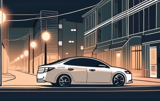 A car parked on a quiet street at night