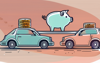 A car with a piggy bank on its roof