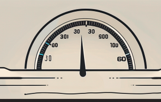 A speedometer needle indicating 30 km/h over the limit on a highway background