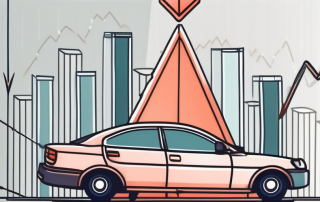 A damaged car with a downward arrow