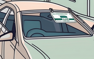 A car with an expired inspection sticker and a broken insurance tag