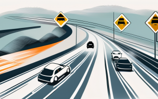 A german autobahn with various speed limit signs