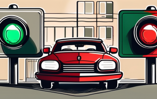 A car key next to a beer bottle and a traffic light