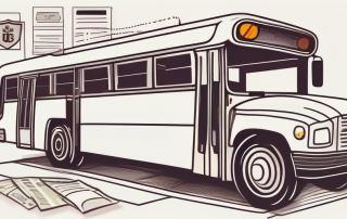 A bus with various symbols around it