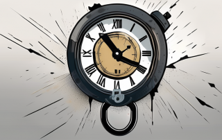 A ticking clock embedded in a broken padlock