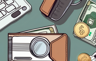 A wallet with euro notes and coins next to a driving license and car keys on a desk