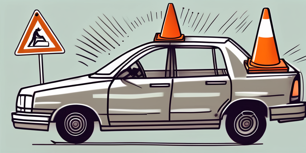 A company car involved in a minor accident with a traffic cone